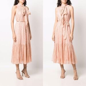 NWT Zimmermann Silk Te Neck Metallic Dot Dress Blush Sz 1/US 6 Feminine Romantic